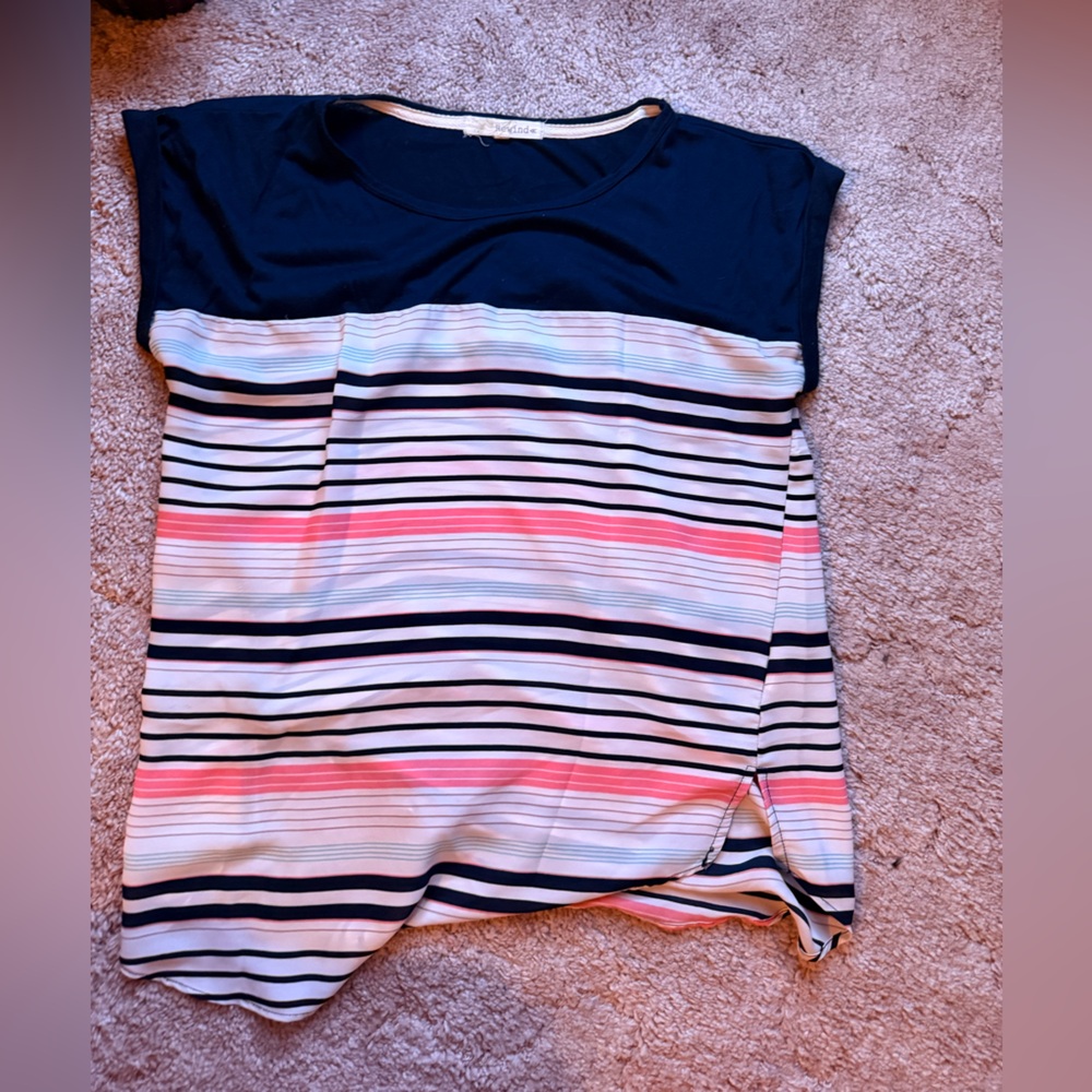 Rewind Navy and Cream Textured blouse